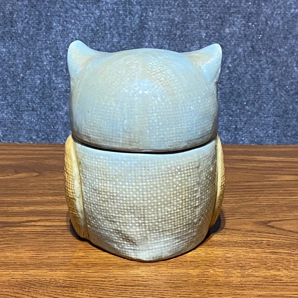 Vintage Ceramic Owl Cookie Jar Canister and Salt‎ Pepper Shaker Set Brown Blue